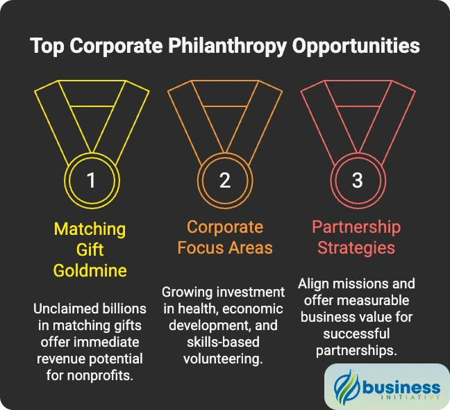 Corporate Giving Growth and Partnership Opportunities for Nonprofits 2025 Corporate philanthropy trends showing $44.4B in giving and matching gift opportunities